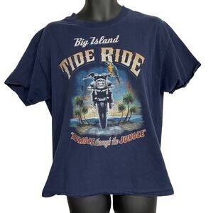 Big Island Motorcycle TeeShirt Men Size L Blue Short Sleeve Crew Neck SMALL HOLE